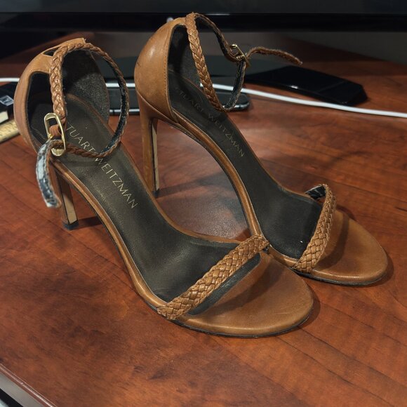 Stuart Weitzman Brown/Cognac Braided Straps Heels Round Size 6 - Picture 4 of 8